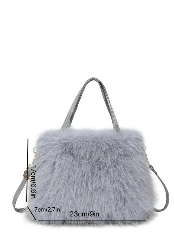 Solid Fluffy Handbag, Fashionable Faux Fur Crossbody Bag for Women, Casual Trendy Versatile High-quality Daily Commuting Bag