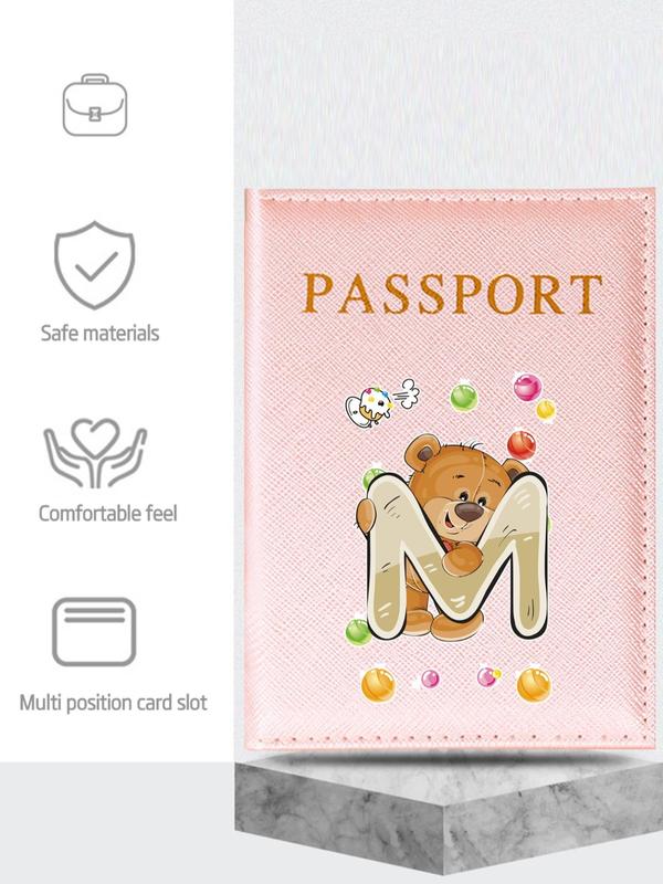 Creative Letter & Bear Pattern Passport Case, Pu Leather Passport Holder, Travel Document Holder, Passport Cover for Women & Men