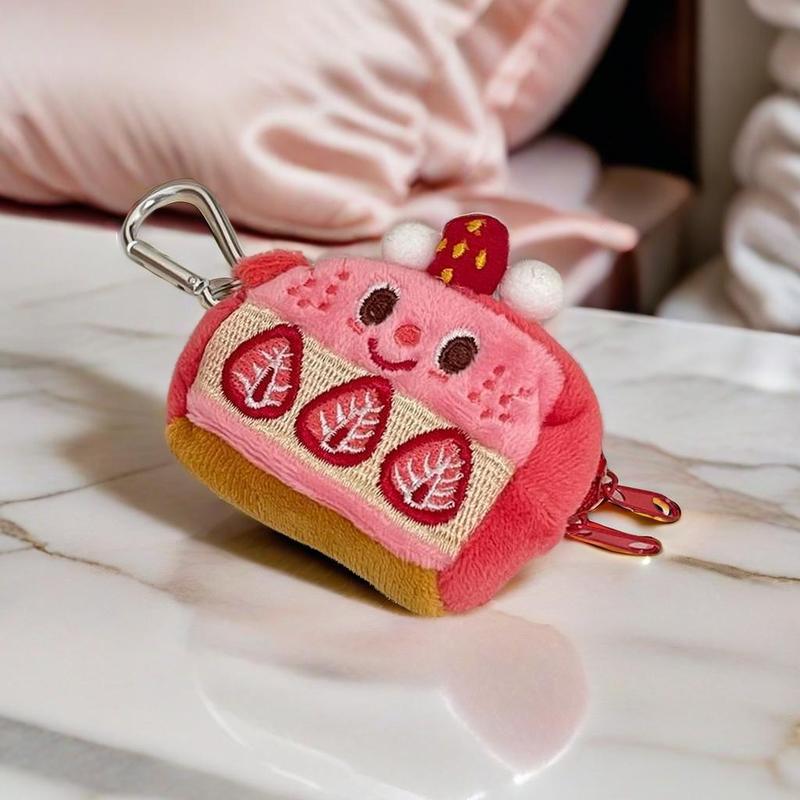 Cute Strawberry Cake Design Keychain, Portable Plush Earphone Data Cable Storage Bag, Cute Girl Heart Strawberry Cake Design Coin Purse, Lipstick Storage Bag