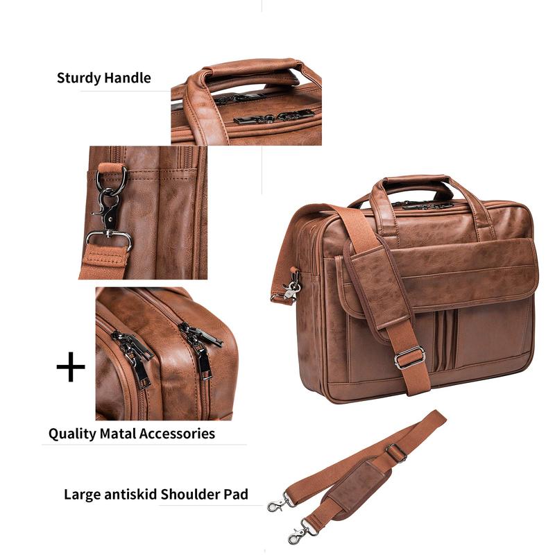 SEYFOCNIA Mens Laptop Bag,15.6 Inch Leather Messenger Bag Water Resistant Business Travel Briefcase, Work Computer Bag Satchel Bag Husband Gifts(Brown