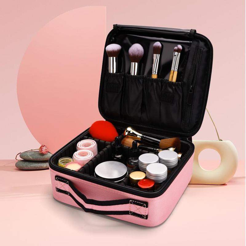 Large Capacity Makeup Storage Bag with Handle, Travel Makeup Case, Summer Portable Multi-grid Cosmetics Storage Bag, Zipper Makeup Organizer Pouch for Perfume Lotion, Great for Makeup Brushes, Makeup Bag for School, Makeup Tools, Christmas Gift