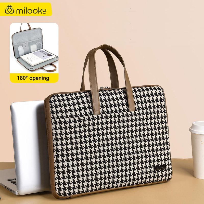 MILOOKY Houndstooth Pattern Laptop Bag, PU Leather Laptop Case with Pocket, Laptop Bag for Women & Men, Computer Accessories for Work