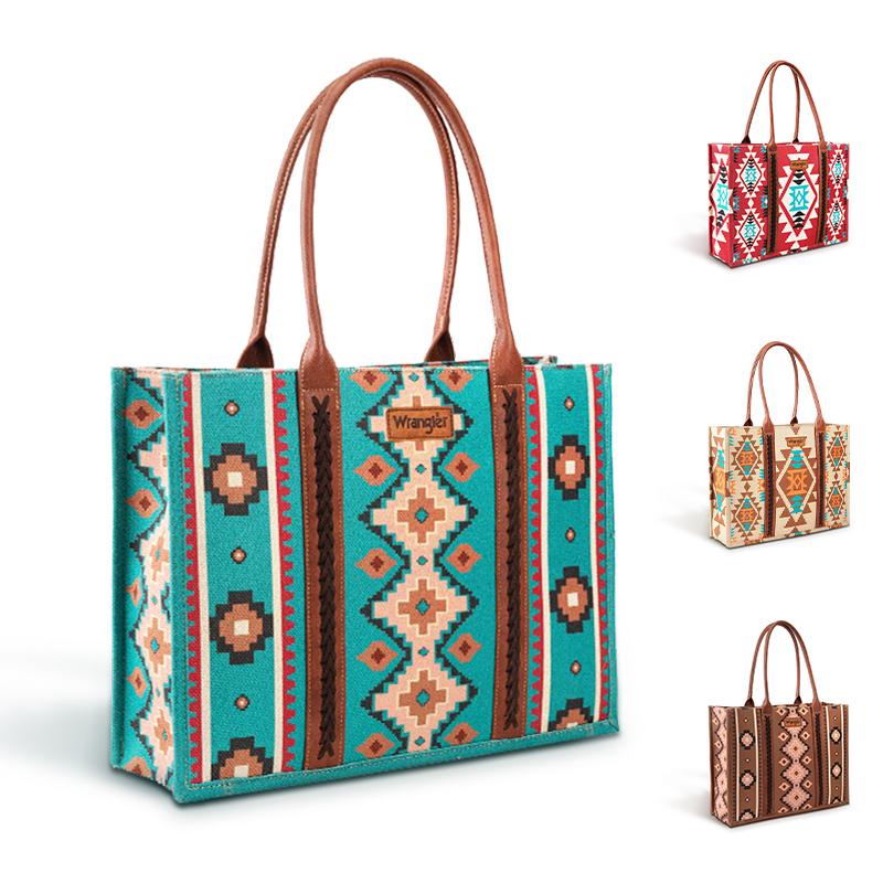 Wrangler [MegaLive] Southwestern Dual Sided Print Wide Canvas Tote