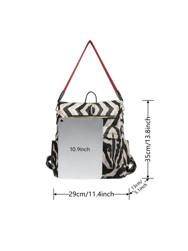 Fashion Cow Pattern Backpack, Casual Multifunctional Shoulder Bag, Fashion All-match Zipper Backpack, Multi-pocket Backpack for Work & School