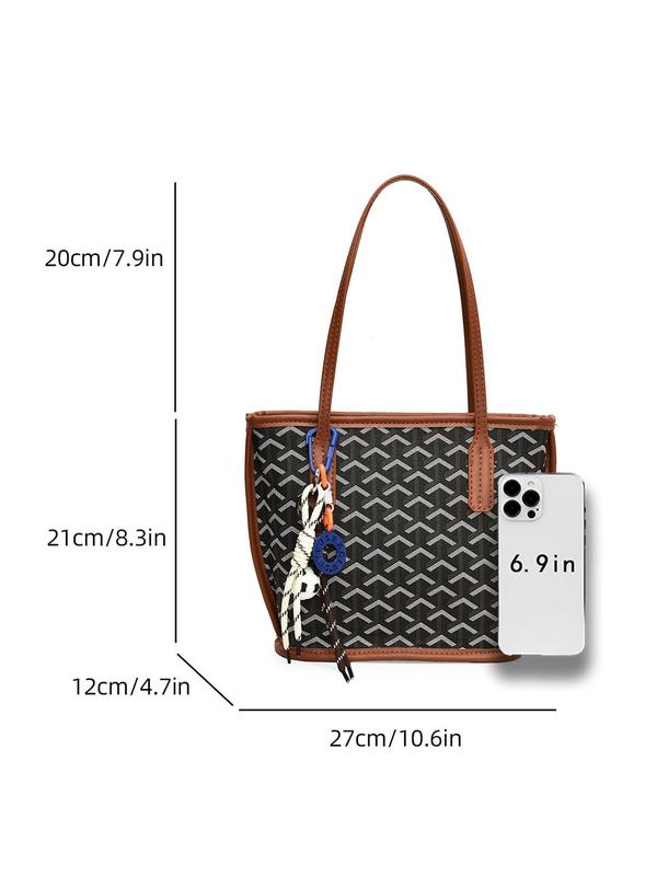 Women's Fashionable All Over Pattern Tote Bag with Charm, Casual Large Capacity Shoulder Bag for Daily Used, Trendy Versatile High-quality Daily Commuting Bag