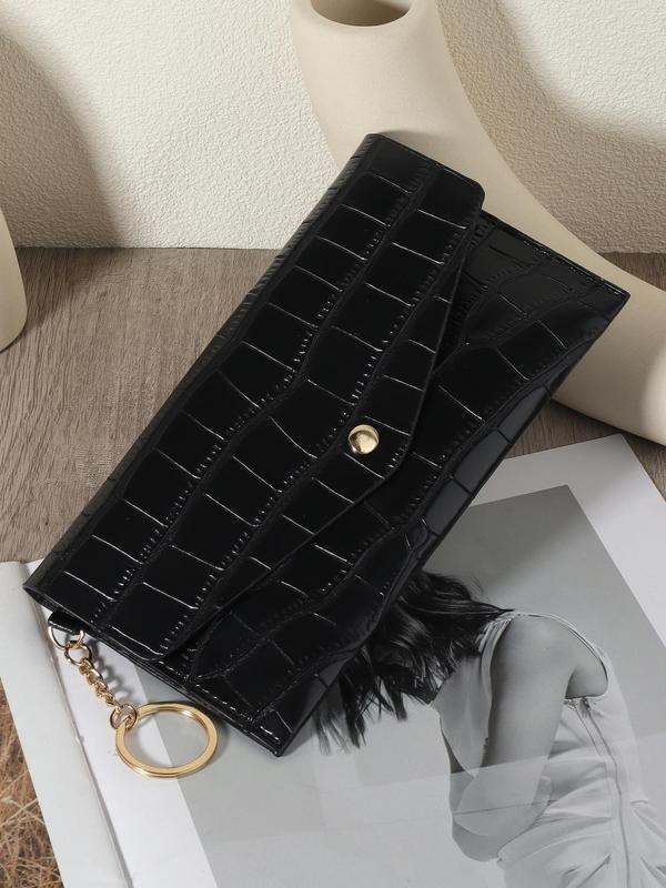 Women's Minimalist Temperament Solid Color Crocodile Emobssed Long Wallet, Fashionable Zipper Card Holder for Daily Used, Stylish All-match Wallet for Women