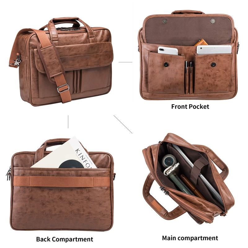 SEYFOCNIA Mens Laptop Bag,15.6 Inch Leather Messenger Bag Water Resistant Business Travel Briefcase, Work Computer Bag Satchel Bag Husband Gifts(Brown