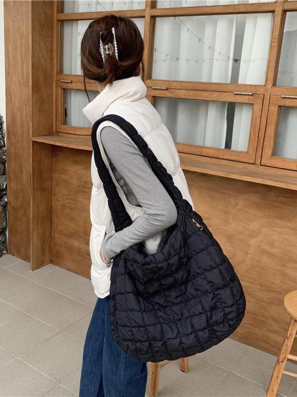 Women's Solid Color Quilted Design Crossbody Bag, Fashionable Large Capacity Shoulder Bag for Daily Used, Casual Trendy Versatile High-quality Daily Commuting Bag