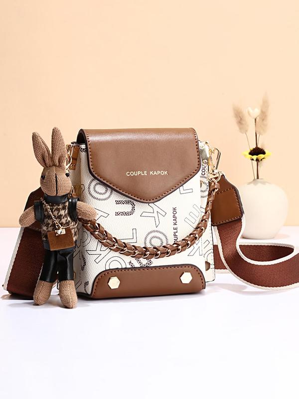 Fashionable Letter Pattern Crossbody Bag with Cartoon Charm, Casual Pu Leather Shoulder Bag for Women, Lightweight Suitable for Fashionable White-collar Workers, University Students