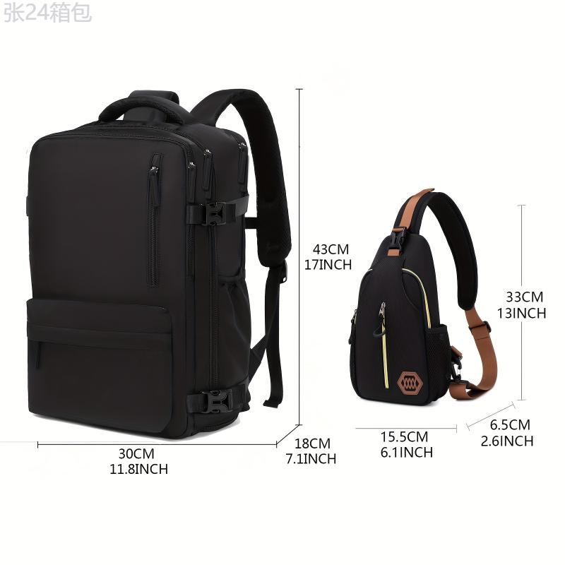 Travel Backpack and Chest Bag, Large Capacity, Shoe Compartment, Business and Outdoor Use