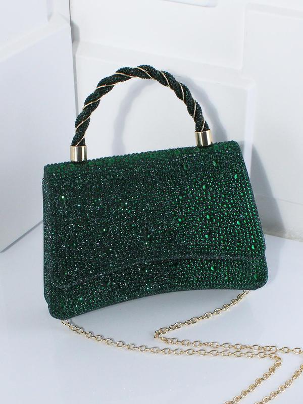 Women's Elegant Rhinestone Decorated Evening Bag, Exquisite Trendy Chain Strap Crossbody Bag, Fashionable Bag for Party Decoration