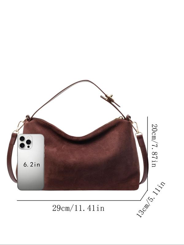 Women's Minimalist Temperament Solid Color Suede Handbag, with Adjustable Strap, Elegant Crossbody Bag for Daily Used, Casual Trendy Versatile High-quality Daily Commuting Bag