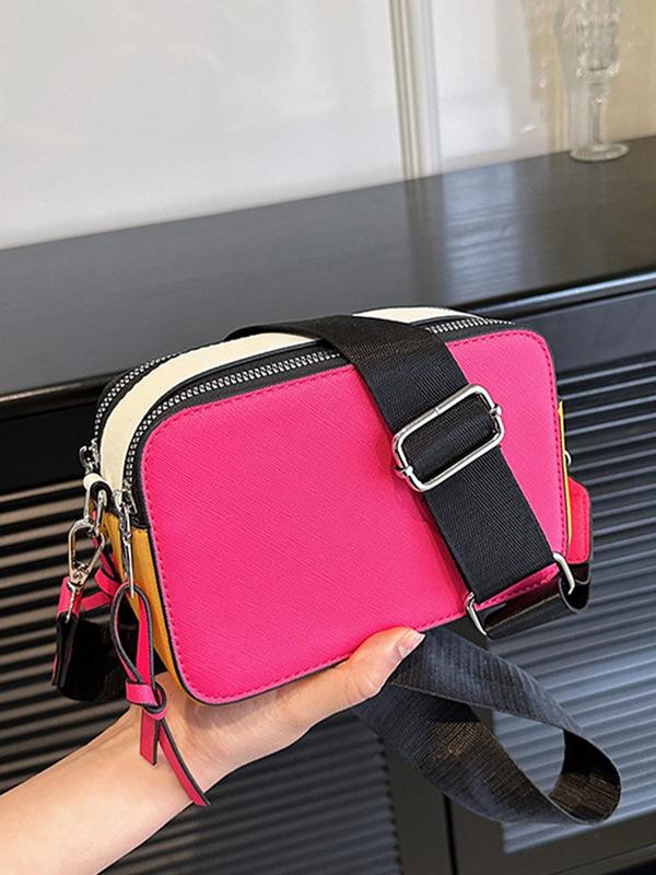 Fashion Colorblock Mini Square Bag, with Zipper Adjustable Strap, Casual Versatile Crossbody Bag for Women, Trendy All-match Commuter Bag for Daily Used