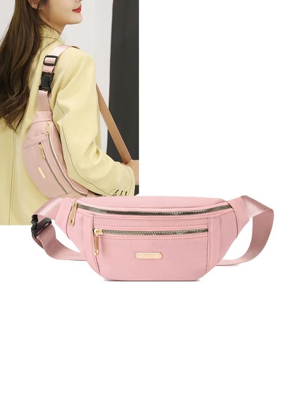 Women's Fashion Zipper Fanny Pack, Casual Plain Color Chest Bag with Adjustable Strap, Trendy Versatile High-quality Daily Commuting Bag, Girl Fashionable Shopping Bag