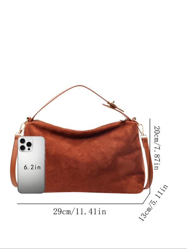 Women's Minimalist Temperament Solid Color Suede Handbag, with Adjustable Strap, Elegant Crossbody Bag for Daily Used, Casual Trendy Versatile High-quality Daily Commuting Bag