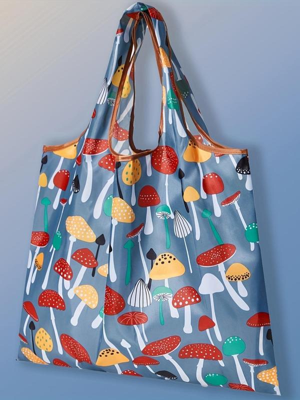 Mushroom Pattern Shopping Bag,  Large Capacity Shoulder Bag for Women, Waterproof Foldable Tote Bag for Outdoor