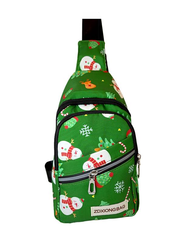 Men's Christmas Themed Fanny Pack, Cute Cartoon Pattern Zipper Belt Bag, Large Capacity Multi-functional Waterproof Chest Bag for Daily Use