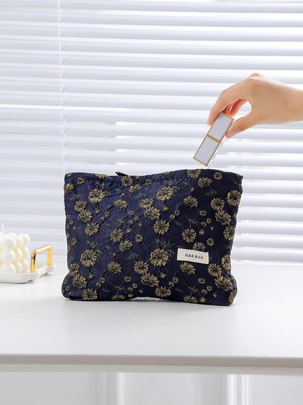 Ditsy Floral Pattern Makeup Bag, Large Capacity Cosmetic Storage Bag, Zipper Canvas Makeup Organizer Pouch, Versatile Storage Bag for Skincare, Lotion, Cream, Lip Balm, Eyeliners, Mirror, Stationery, Travel Bag