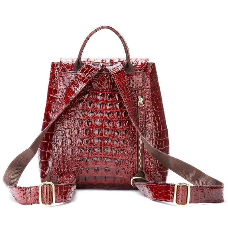 Promotion price Luxury Crocodile Print Backpack, Genuine Leather Travel Daypack, Women's Fashion School Knapsack & Purse