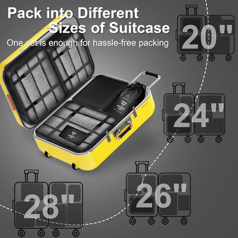 7 Set Packing Cubes for Suitcases, Travel Foldable Laundry and Shoe Bag Lightweight Luggage for Women Man (Black)