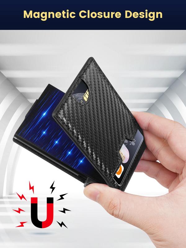 Minimalist Carbon Fiber Pattern Card Holder, Slim Leather Slots Credit Card Holder, Rfid Blocking Bifold Wallet Card Cover for Men