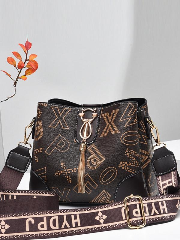 Plaid Pattern Buckle Crossbody Bag for Women, Trendy Vintage Luxury Designer Bag, Stylish Crossbody Bag with Letters Graphic Strap for Daily & Work Use, Fall Outfits, Earthtone Fall Freshness