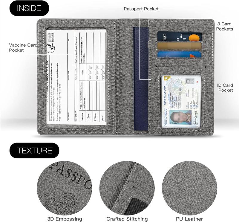 Unisex 2pk RFID Passport And Vaccine Card Holder Combo,Passport Holder-Black&Light Blue