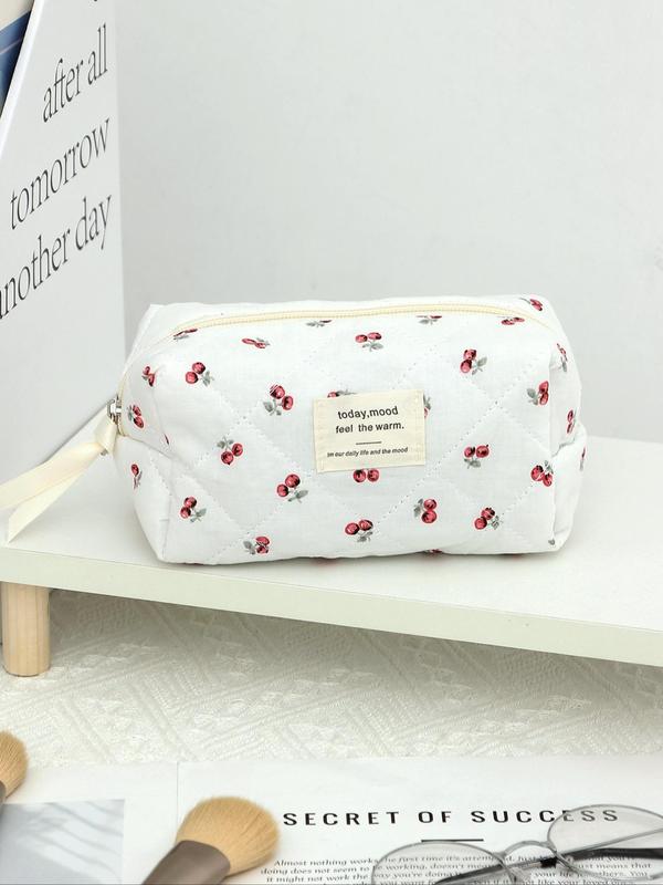 Cute Cherry Pattern Makeup Bag Set, 3 Counts Large Capacity Cosmetic Storage Bag, Zipper Makeup Organizer Pouch, Versatile Storage Bag for Travel & Daily Use