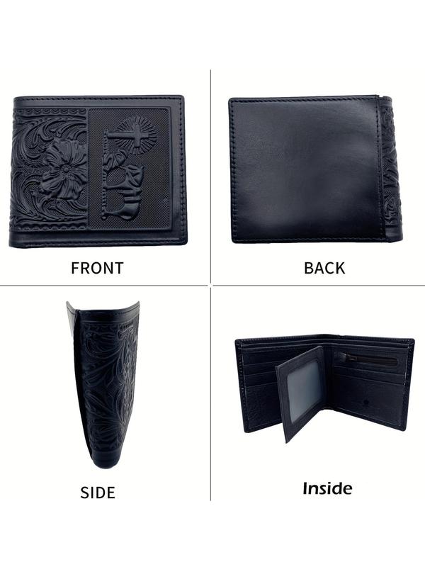 Men's Business Style Floral Embossed Short Wallet, Vintage Trendy Bifold Wallet, Fashionable Multi-card Slot Card Holder for Daily Use