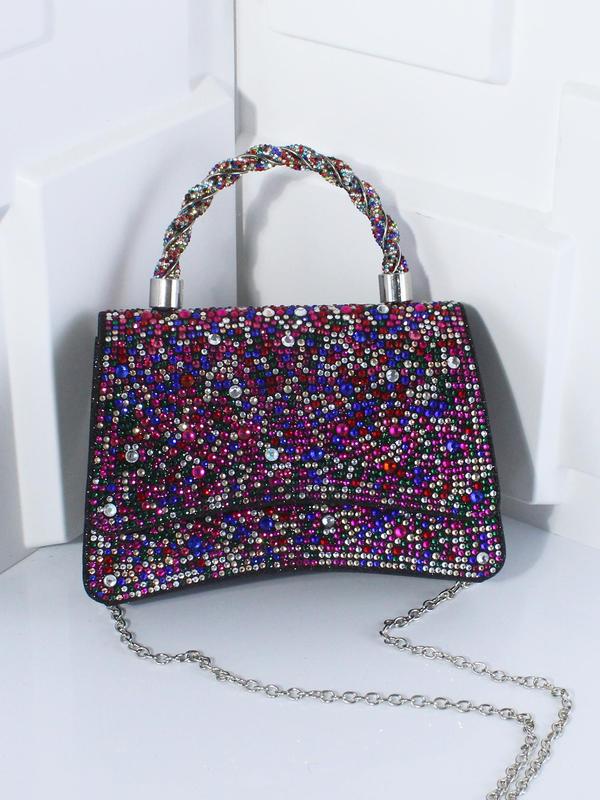 Women's Elegant Rhinestone Decorated Evening Bag, Exquisite Trendy Chain Strap Crossbody Bag, Fashionable Bag for Party Decoration