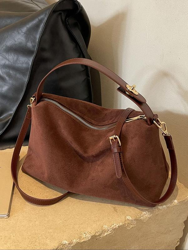 Women's Minimalist Temperament Solid Color Suede Handbag, with Adjustable Strap, Elegant Crossbody Bag for Daily Used, Casual Trendy Versatile High-quality Daily Commuting Bag