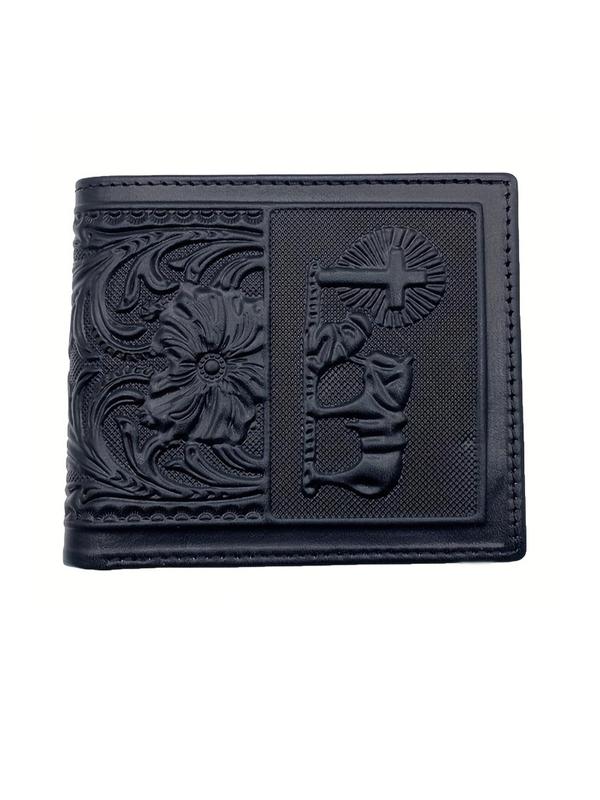 Men's Business Style Floral Embossed Short Wallet, Vintage Trendy Bifold Wallet, Fashionable Multi-card Slot Card Holder for Daily Use