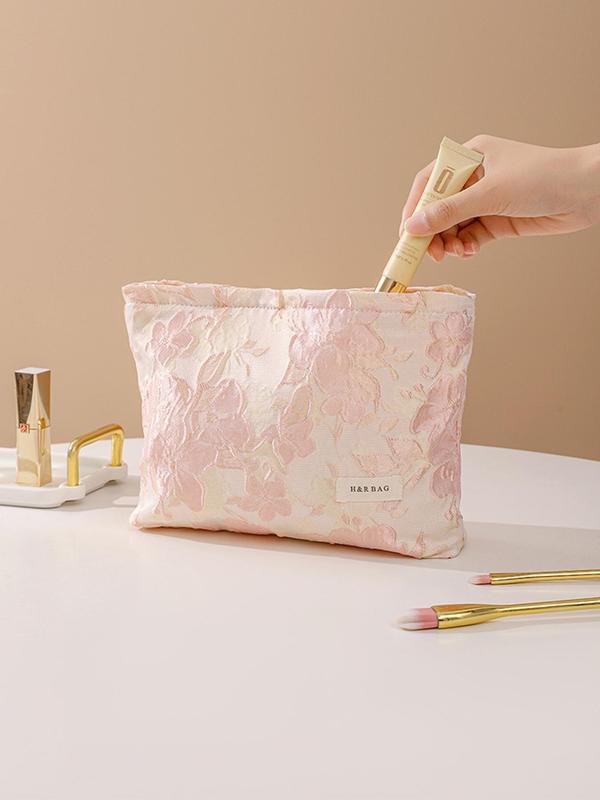 Ditsy Floral Pattern Makeup Bag, Large Capacity Cosmetic Storage Bag, Zipper Canvas Makeup Organizer Pouch, Versatile Storage Bag for Skincare, Lotion, Cream, Lip Balm, Eyeliners, Mirror, Stationery, Travel Bag