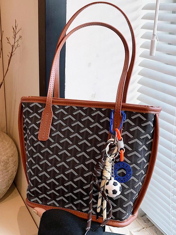 Women's Fashionable All Over Pattern Tote Bag with Charm, Casual Large Capacity Shoulder Bag for Daily Used, Trendy Versatile High-quality Daily Commuting Bag