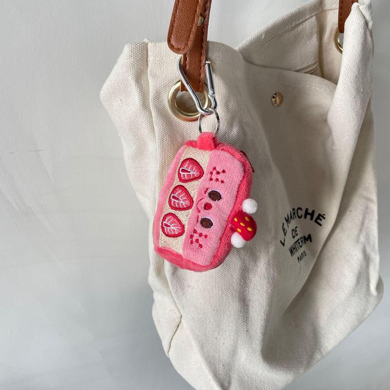 Cute Strawberry Cake Design Keychain, Portable Plush Earphone Data Cable Storage Bag, Cute Girl Heart Strawberry Cake Design Coin Purse, Lipstick Storage Bag