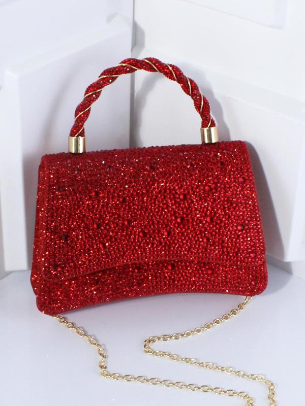 Women's Elegant Rhinestone Decorated Evening Bag, Exquisite Trendy Chain Strap Crossbody Bag, Fashionable Bag for Party Decoration