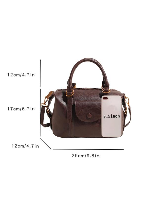 Women's Elegant Solid Color Handbag, Fashionable Textured Design Boston Bag for Work & Daily Used, Casual Trendy Versatile High-quality Daily Commuting Bag