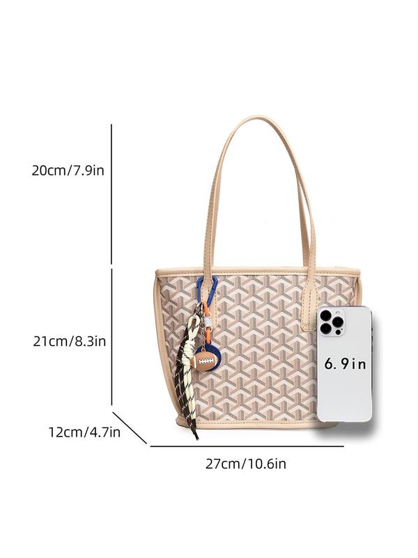 Women's Fashionable All Over Pattern Tote Bag with Charm, Casual Large Capacity Shoulder Bag for Daily Used, Trendy Versatile High-quality Daily Commuting Bag