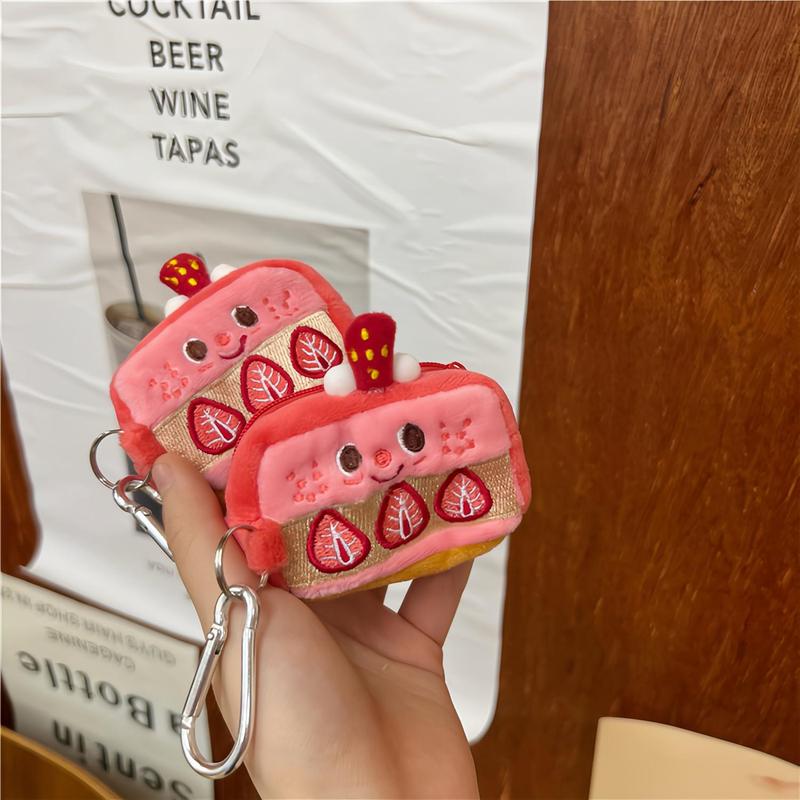 Cute Strawberry Cake Design Keychain, Portable Plush Earphone Data Cable Storage Bag, Cute Girl Heart Strawberry Cake Design Coin Purse, Lipstick Storage Bag