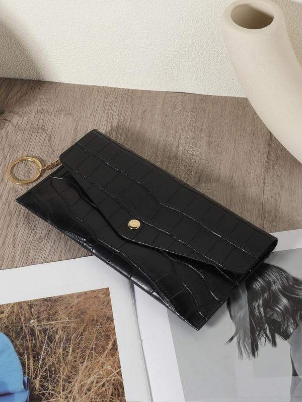 Women's Minimalist Temperament Solid Color Crocodile Emobssed Long Wallet, Fashionable Zipper Card Holder for Daily Used, Stylish All-match Wallet for Women