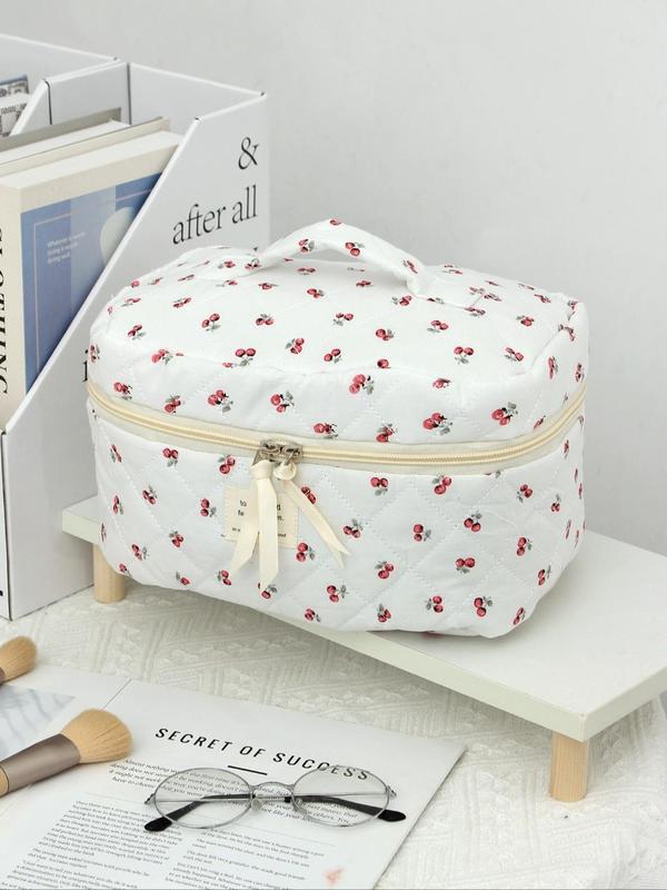 Cute Cherry Pattern Makeup Bag Set, 3 Counts Large Capacity Cosmetic Storage Bag, Zipper Makeup Organizer Pouch, Versatile Storage Bag for Travel & Daily Use