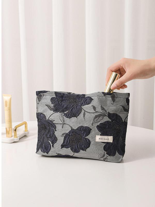 Ditsy Floral Pattern Makeup Bag, Large Capacity Cosmetic Storage Bag, Zipper Canvas Makeup Organizer Pouch, Versatile Storage Bag for Skincare, Lotion, Cream, Lip Balm, Eyeliners, Mirror, Stationery, Travel Bag