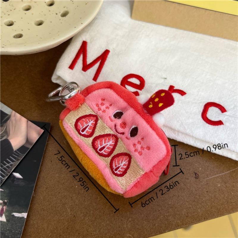 Cute Strawberry Cake Design Keychain, Portable Plush Earphone Data Cable Storage Bag, Cute Girl Heart Strawberry Cake Design Coin Purse, Lipstick Storage Bag