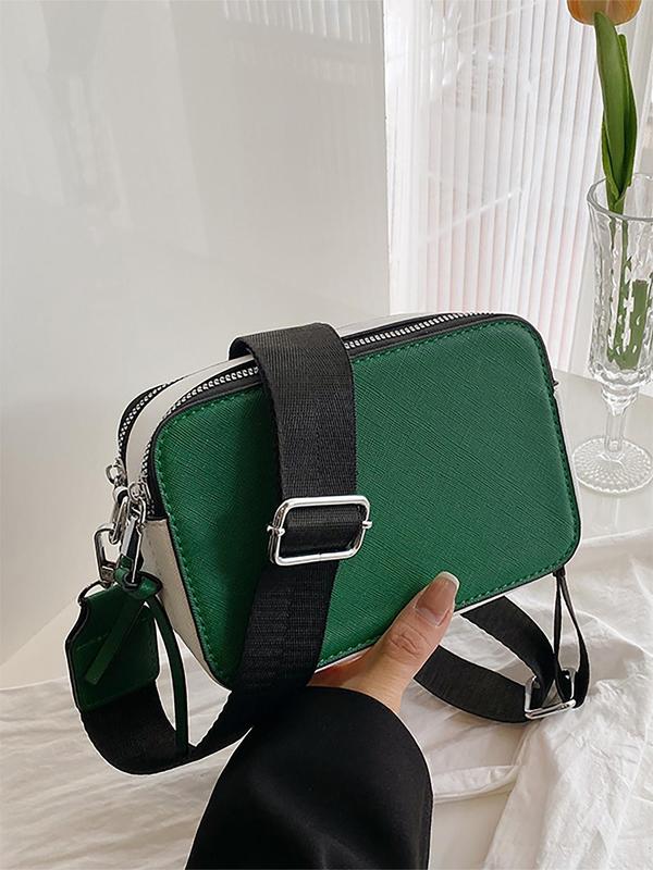 Fashion Colorblock Mini Square Bag, with Zipper Adjustable Strap, Casual Versatile Crossbody Bag for Women, Trendy All-match Commuter Bag for Daily Used