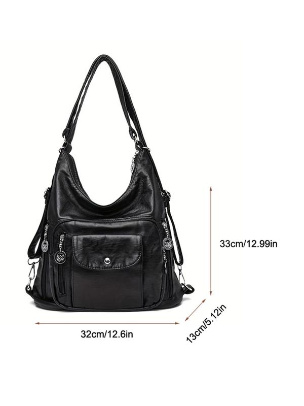 Solid Casual Matching Tote Bag, Fashionable Large Capacity Shoulder Bag for Women & Girls, Vintage All-match Commuter Bag for Work & School