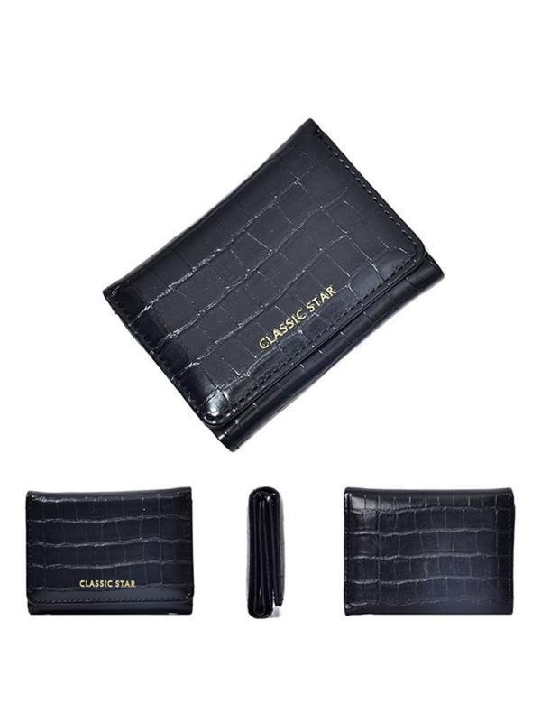 Women's Fashionable Crocodile Embossed Letter Design Bifold Wallet, Casual Multi-card Large Capacity Card Holder, Retro Student Wallet