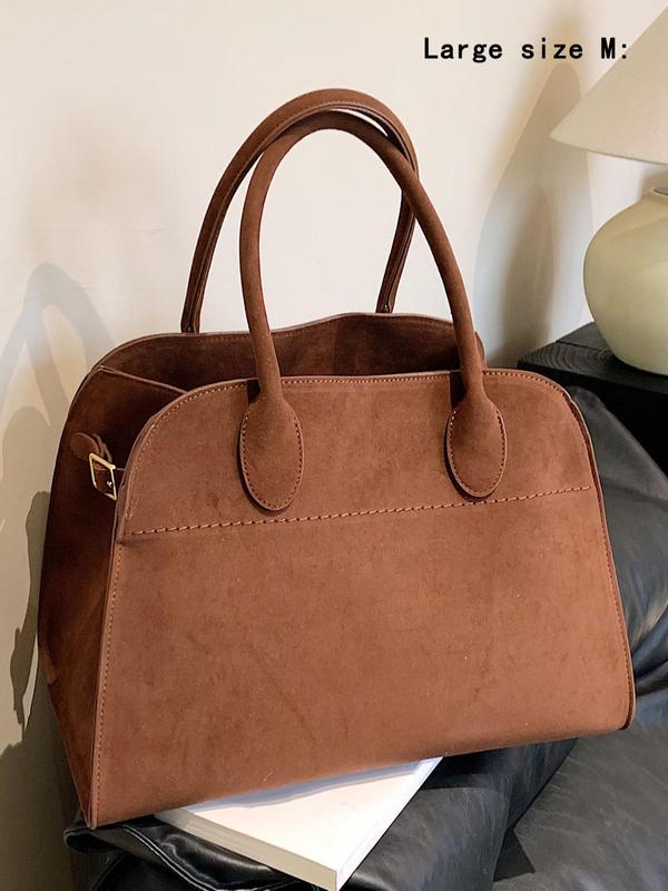 Women's Solid Color Suede Tote Bag, Fashionable Large Capacity Shoulder Bag for Work & Daily Used, Casual Trendy Versatile High-quality Daily Commuting Bag