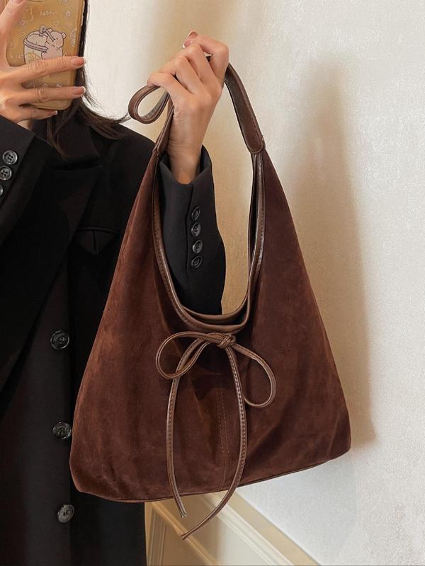 Women's Bow Decorated Shoulder Bag, Fashionable Solid Color Shoulder Bag for Daily Used, Casual Trendy Versatile High-quality Daily Commuting Bag