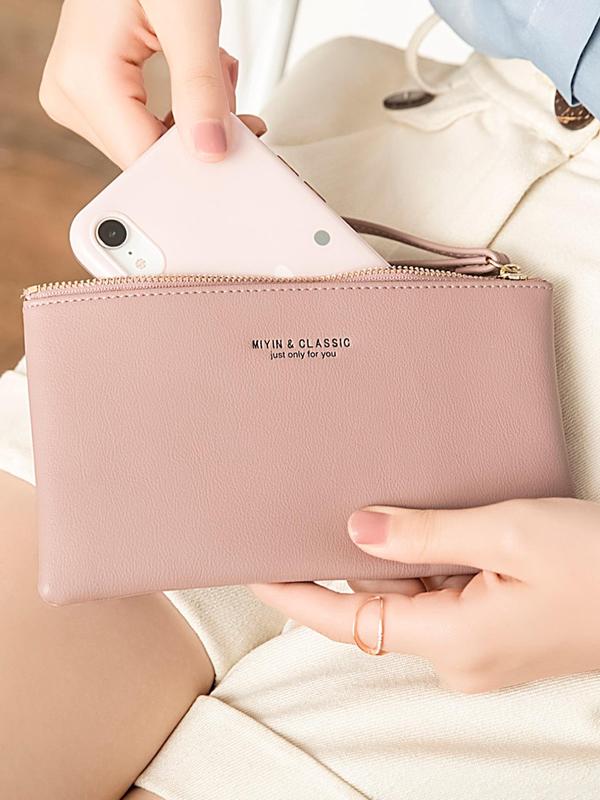 Women's Fashionable Letter Detail Zipper Long Wallet,  Casual Pu Leather Wristlet for Women & Girls, Trendy Versatile High-quality Daily Wallet