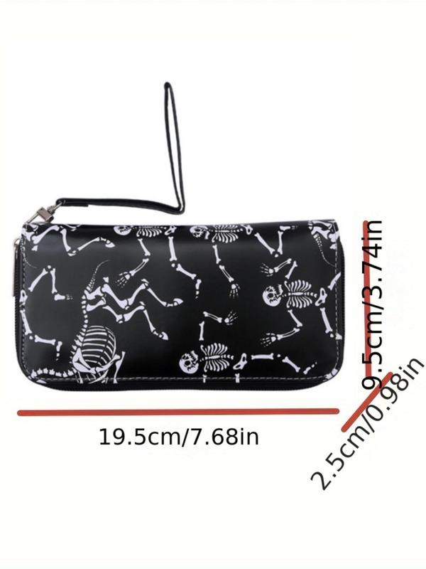 Women's Fashionable Creative  Skull & Rose Pattern Design Wristlet Bag, Casual Pu Leather Zipper Design Card Holder for Daily Used, Trendy Matching Phone Bag